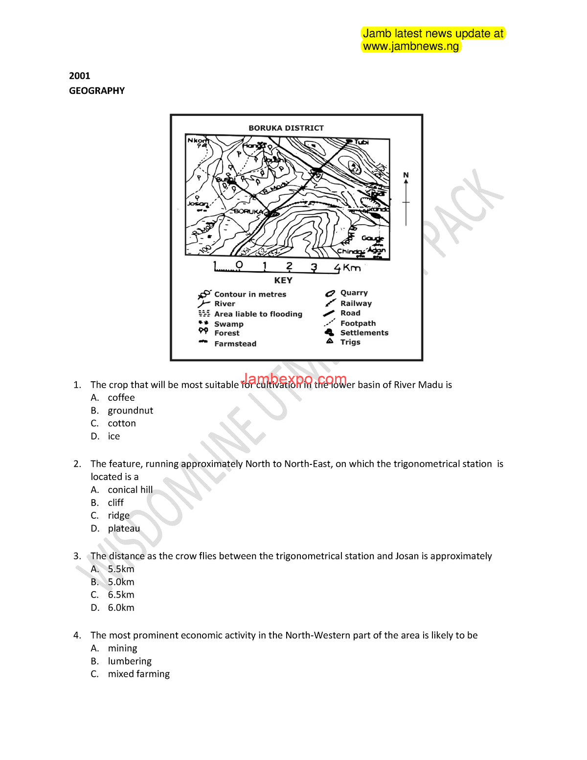 2024 JAMB Geography Past Questions and Answers